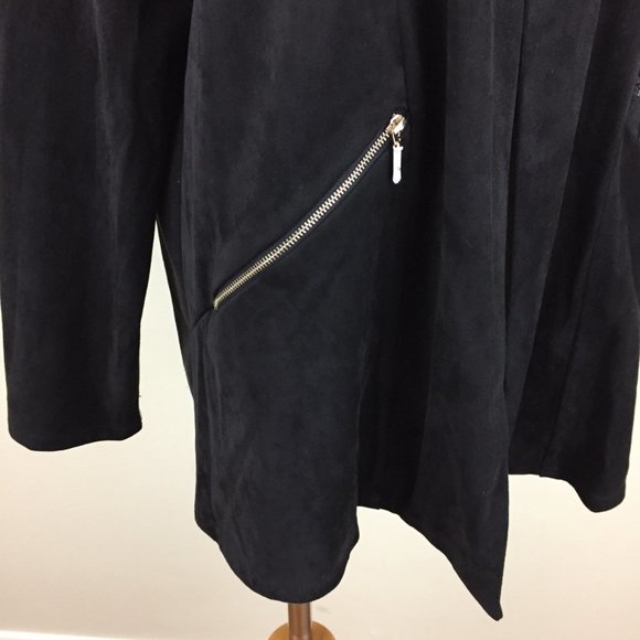 NWT STEFANO COCCI Black Faux Zippered Pockets Long Sleeve Open Front Jacket - Picture 7 of 8